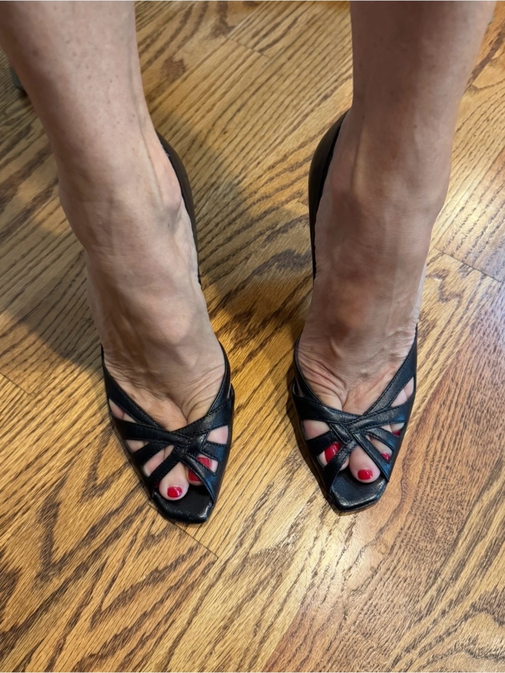 Charles David Made in Italy Black Peep-Toe Leather Heels
